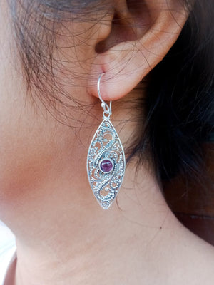 Ornate Sterling Silver Earrings With Lapis Stone