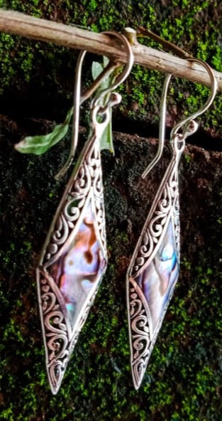 ER088 Silver Polygon Earrings with Abalone Insert